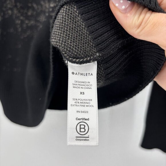 Athleta Merino Wool Sweater Size XS Black and Brown Crew Neck Pullover Fall - Picture 9 of 10